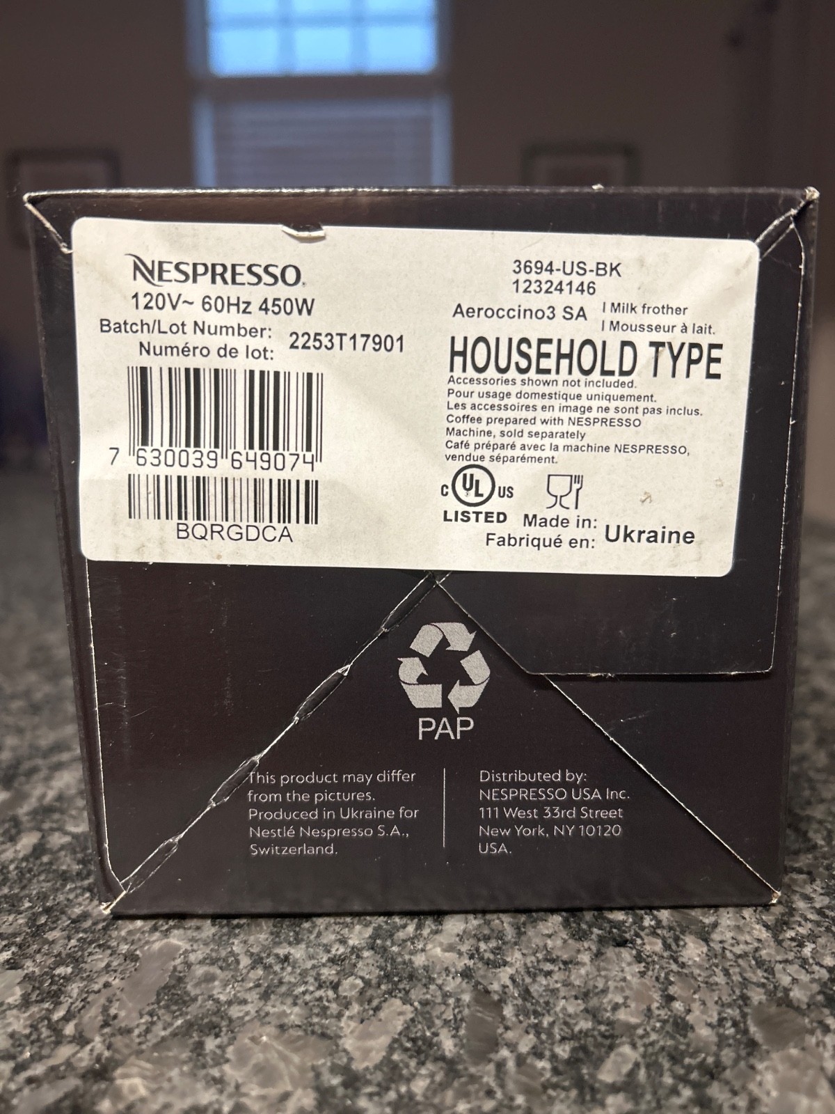 Nespresso Aeroccino 3 Electric Milk Frother - Black 