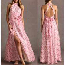 Women's Chiffon Halter Maxi Dress Party Marjorie Evening Pink Floral Size 4 $149