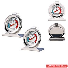 Refrigerator Freezer Thermometer 2 Pack Analog Dial Stainless Steel Large Easy