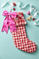 NWT Anthropologie Gingham Bow Red/Pink Stocking Christmas Holiday