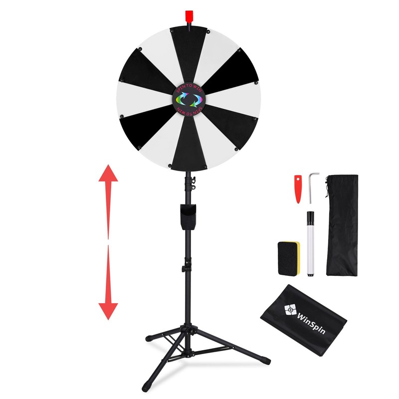 WinSpin 24" Floor Stand Modular Prize Wheel w/ 12 PCS Backup Panels Black White
