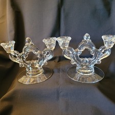 Pair of Vintage Glass Candelabras 2 Arm Ornate 5.25 in x 7.75 in