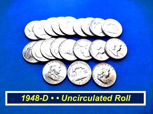 1948-D  Franklin Roll ➳ Uncirculated ➳ All 20 Coins are FBL ➳ Nice Luster ➳ R148