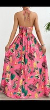 Women s 2pc Tropical Floral Pink Halter Top/ ...