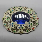 Vintage Celluloid Brooch Oval Filigree Rhinestone READ