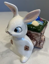 Ceramic Easter Bunny Pulling Cart Of Eggs Covered Candy Dish