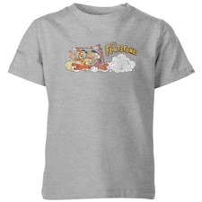 Image of Flintstones Family Car Kids T-Shirt | Official Licensed | Distressed Grey