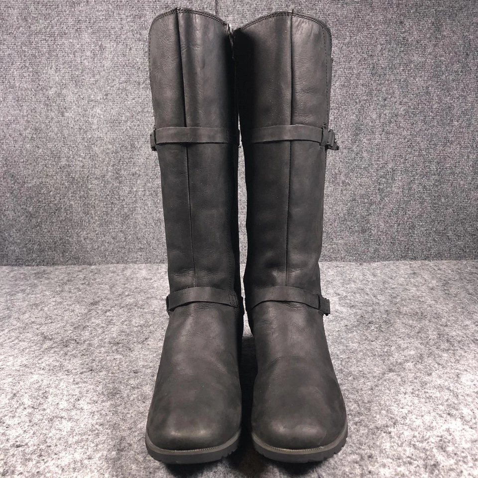 Teva Boots Womens Size 9 Black Tall Knee High Leather Zip Buckle Riding Lug Sole - Image 4 of 4