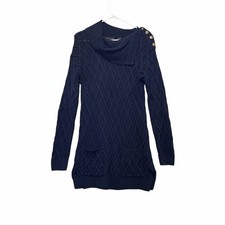 Jeanne Pierre Sweater Dress Cable Knit Navy Asymmetric Navy Pockets