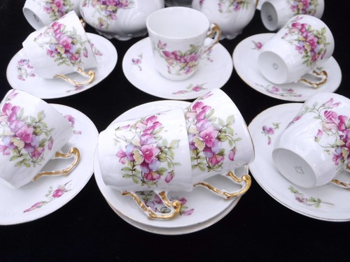 Limoges antikes Kaffeeservice verziert mit süßen Erbsenblumen - Bild 5 von 10