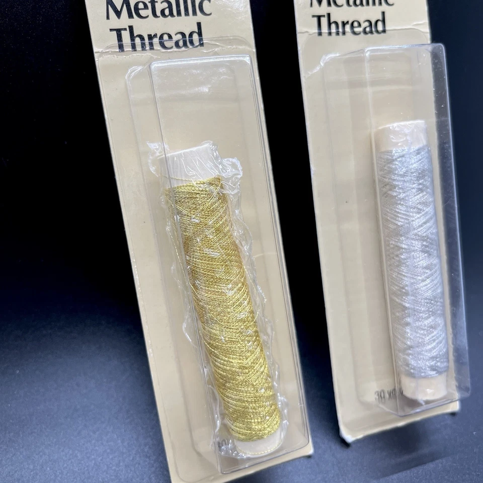 Vintage 1991 Dritz Metallic Thread Silver Gold 30 Yards Each in Sealed Packages - Image 2 of 4