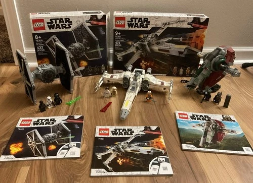 LEGO StarWars Lot 75300 Tie-Fighter, 75301 X-Wing, 75312 Boba Fett Starship Used
