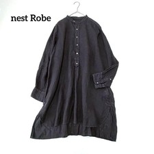 nest Robe Band Collar Shirt Black High Count Linen Made in Japan Size F