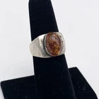 Vintage Sterling Silver Baltic Amber Ring Chunky Wide Band Size 6