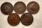 5 DIFFERENT Indian Head Cent Penny Lot Coins- 2 Will Be From The 1800s - #402