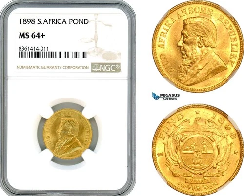 AL301, South Africa (ZAR) Pond 1898, Pretoria Mint, Gold, NGC MS64+