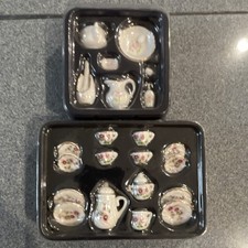 Porcelain Miniature Dollhouse Tea  Coffee Set Floral Pattern 16 Pieces Lot