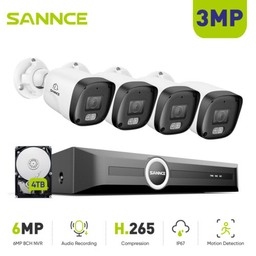 SANNCE 8CH 6MP NVR 3MP POE Security Camera System Audio Recording Outdoor IP67 - Picture 2 of 24