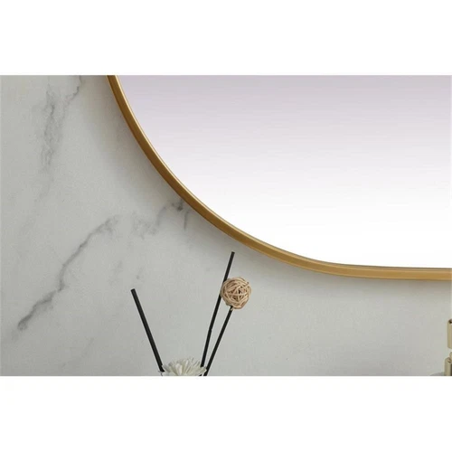 Elegant Decor Asha 24x48" Oval Modern Metal Wall-Mounted Mirror in Brass - Picture 7 of 11