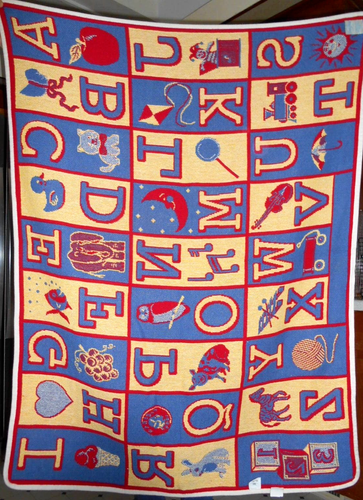 Vintage Woven Baby Crib Blanket Alphabet ABC Heavy Throw 100% Cotton USA 38x48" - Picture 5 of 7