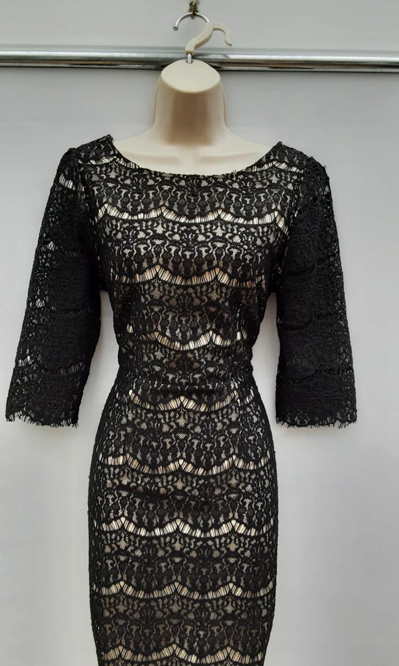 PENCIL DRESS,BLACK LACE,SIREN,50S,60S,70S,80S VINTAGE STYLE,DARLING,SIZE 12 - Image 2 of 4
