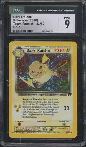 2000 Pokemon Team Rocket Holo #83 Dark Raichu Mint CGC 9