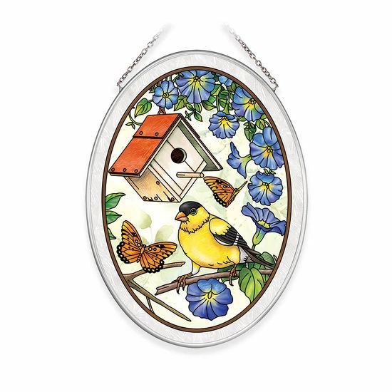 AMIA Glass "Birdsong Goldfinch" Medium Oval Suncatcher ~~ NEW ~~