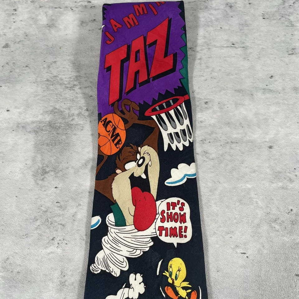 De colección 1993 Looney Tunes Mania Hombres Tie Bugs Bunny Taz Devil Marvin Baloncesto Como Nuevo Foto 3 de 4