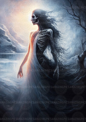 Hel Göttin Kunstdruck Nordische Unterwelt Fantasy Tod Skelett Surreal Heidnisch x20