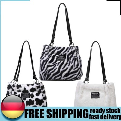 Süße Damen-Einkaufstasche weiche flauschige Hobo-Tasche Zebra-/Kuh-Muster stilvo