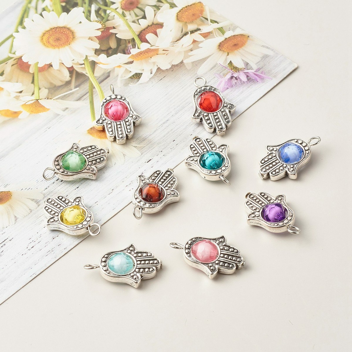 30/50 Pezzi Di Ciondoli Hamsa Mano Occhi Pendenti In Lega - Foto 2