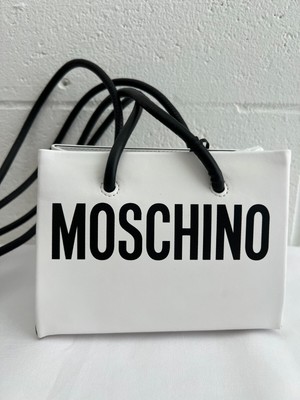 SS21 Moschino Couture Jeremy Scott White Leather Mini Shopper Shoulder Bag Logo