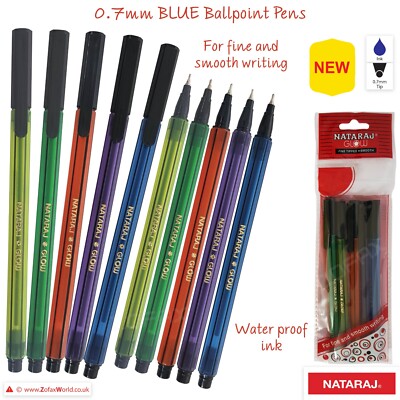 NATARAJ Glow Fine BLUE Ballpoint Pens Smooth Biro Ball Pens