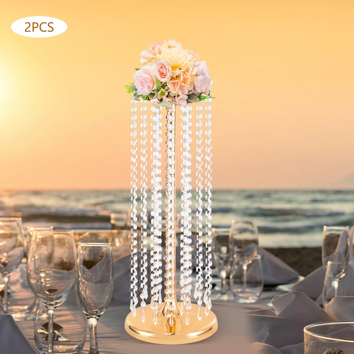 2Pcs 23.6 inch-35.4in Tall Wedding Centerpieces Flower Vases Crystal  Display Urn