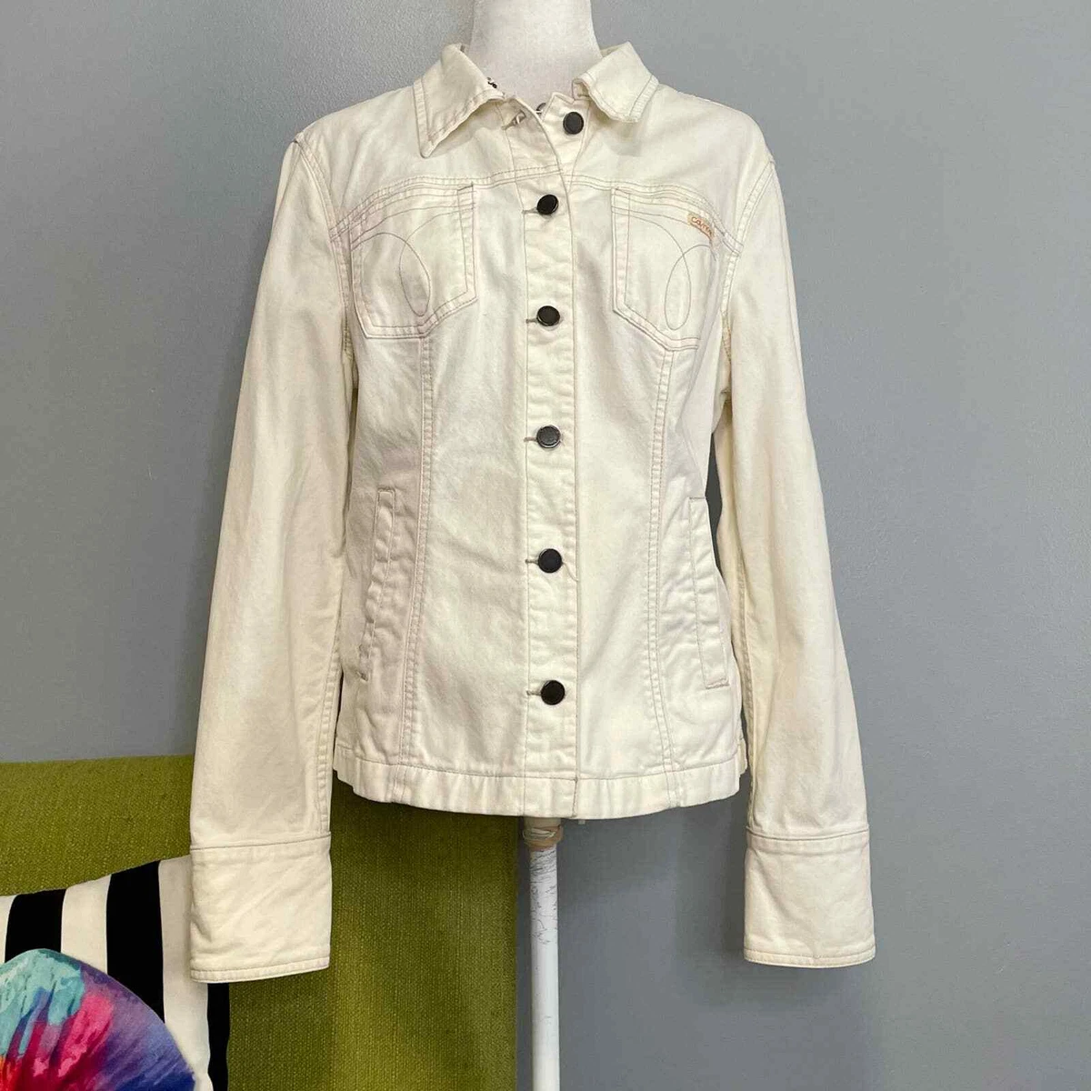 Calvin klein white jean deals jacket