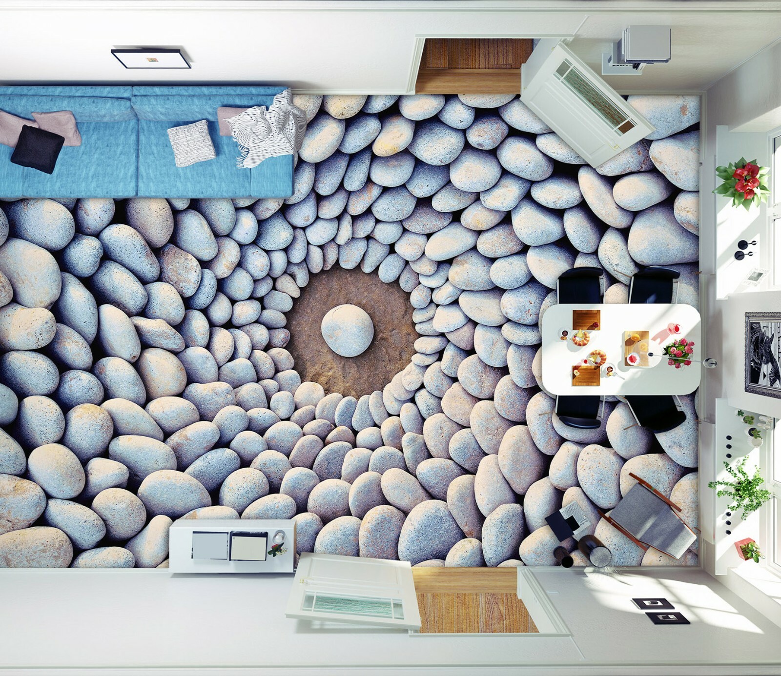 3D White Pebble PKE1053 Floor WallPaper Murals Wallpaper Mural Print Bea