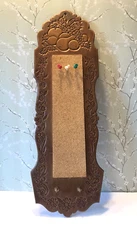 Vintage Wood Wall Message Board/Cork Board W/Key Holder
