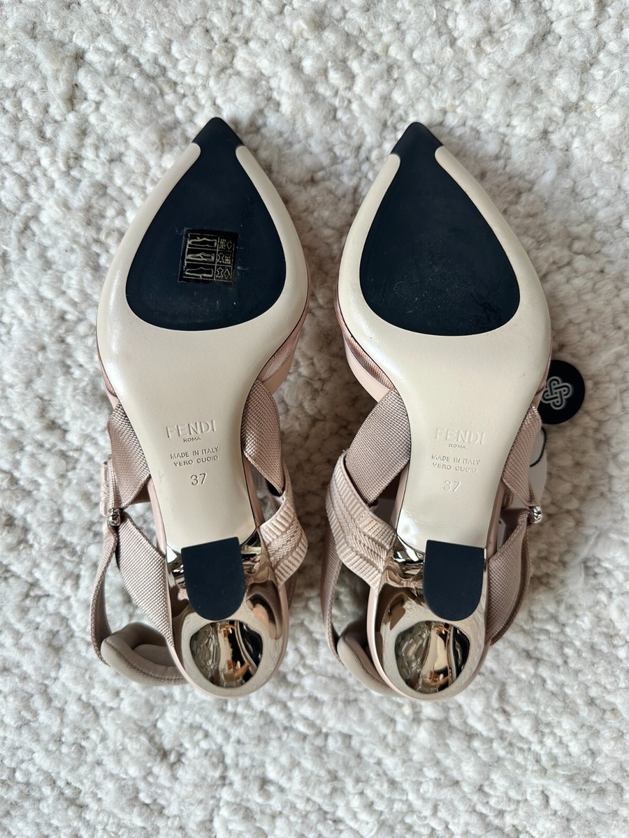 Fendi Colibri Pink Mesh Heels Size 37 Logo Pointed Toe | eBay