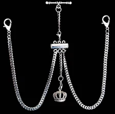 Very Strong Stainless Steel Pocket Watch Albert Double Chain With Crow Fob