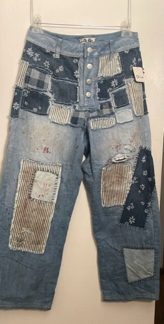 We The Free X Free People Azalea Patchwork Daisy Blue Daisy Patch Jeans NEW 28