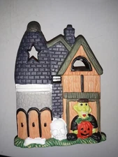 Halloween Haunted House Ceramic Frankenstein Tea Light Candle Holder Vintage