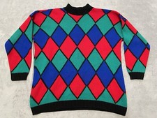 Vintage 80s Adele Sweater Large Multicolor Geometric Abstract Knitwear Cosby