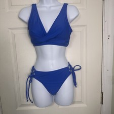 NWT Cupshe Blue Bikini Swimsuit With Tie Bottoms Size Small