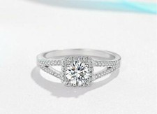 Silver Square Princess Pave CZ Engagement Solitaire Ring RS19