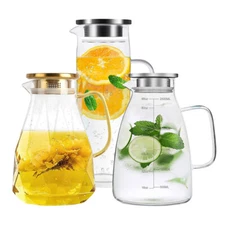 Yirilan Glass Pitcher Water Pitcher with Lid Heat Resistant Water Glass Jug