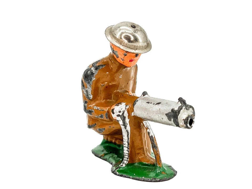 Винтажный Barclay / Manoil солдат пулемет оловянный шлем железа десятицентовик магазин слякоти литой - Изображение 4 из 4