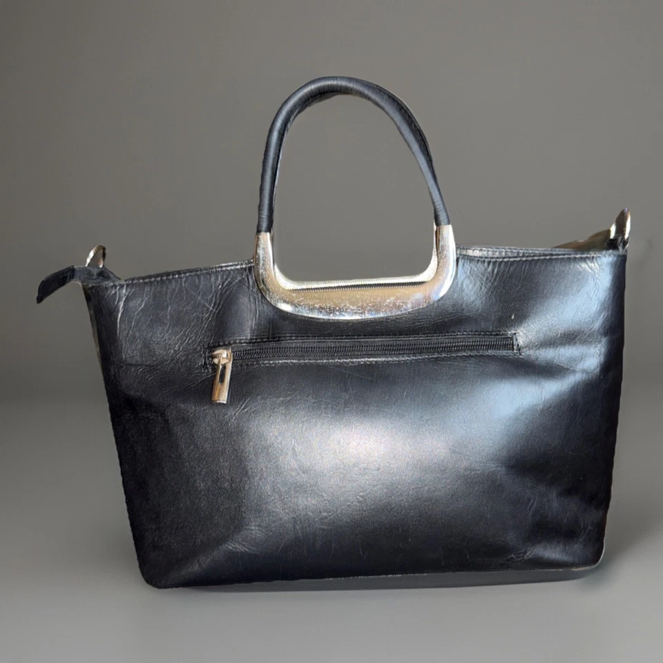 Bolso de mano de cuero de lujo negro ROVICKY TWR1 como hecho en Italia Foto 2 de 4