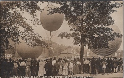 Balloon Race At North Adams MA 1908 Gas Balloons Spectator Crowd RPPC Postcard