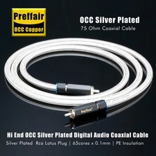 Preffair 75 Ohm Multishield HiFi Audio Coaxial RCA Cable Silver Plated
