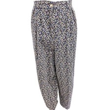 90s Vintage Floral Tapered Pants Womens Small Navy Blue Pink Pleated High Waist